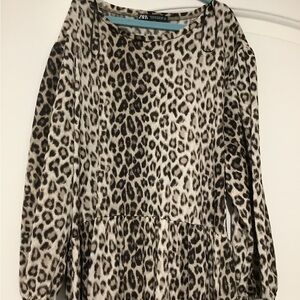 Zara Animal Print Long Sleeve Dress